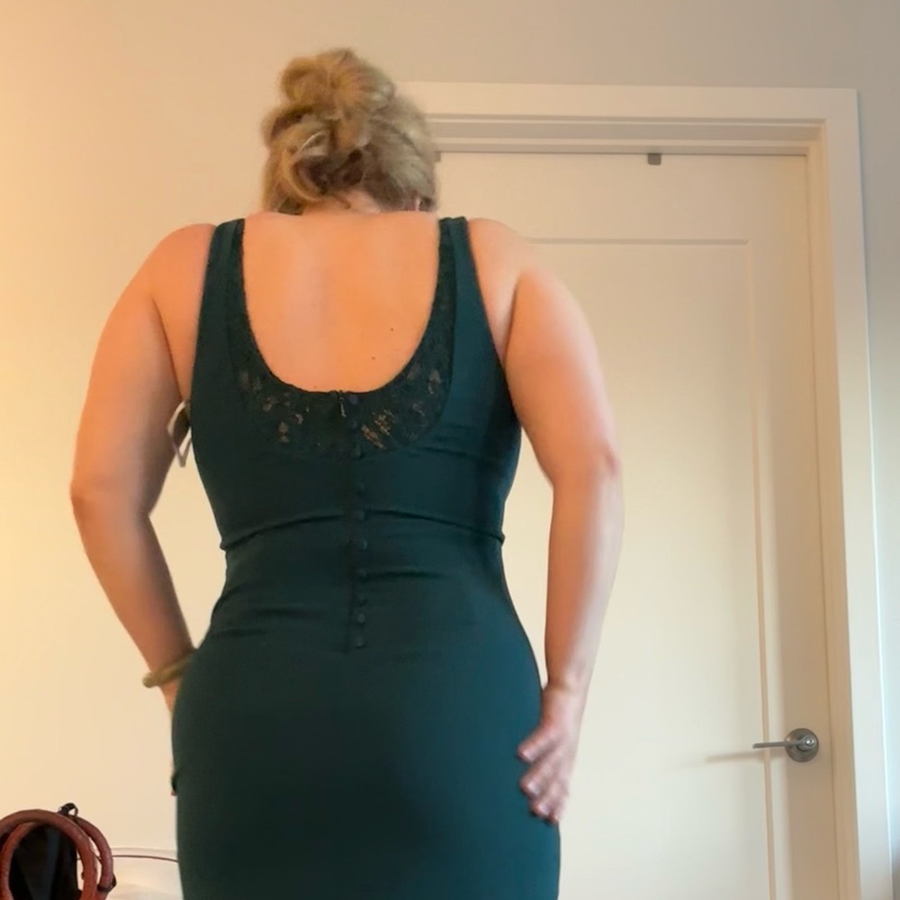 Emerald Green Square Neck Lace Back Maxi - Picture 3 of 5